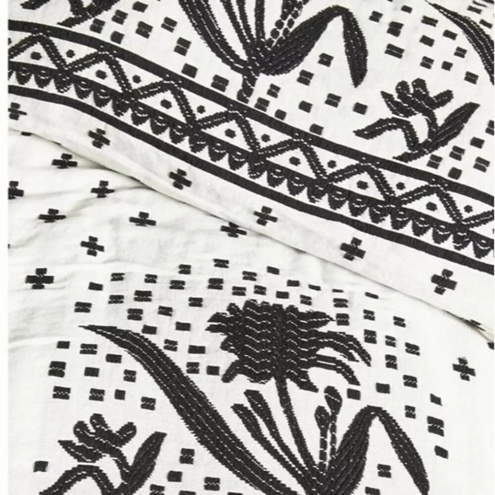 Anthropologie Jacquard Woven Jeanette King Duvet Cover Black & White